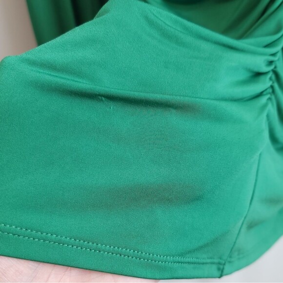 Y2k Ruched Blouse Slinky Emerald Green Long Sleeve NWT - Picture 10 of 16